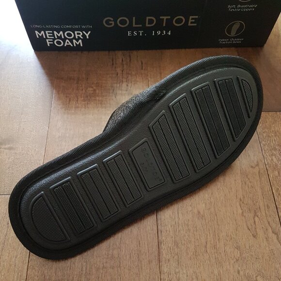 GoldToe Men's Memory Foam Open-Toe Indoor/Outdoor Black/Dark Gray Slippers, S - Picture 9 of 12